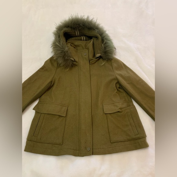 Eachway Sports Women's Jacket Faux Fur Outer Shell Hooded Brown Green Size M - Picture 8 of 15